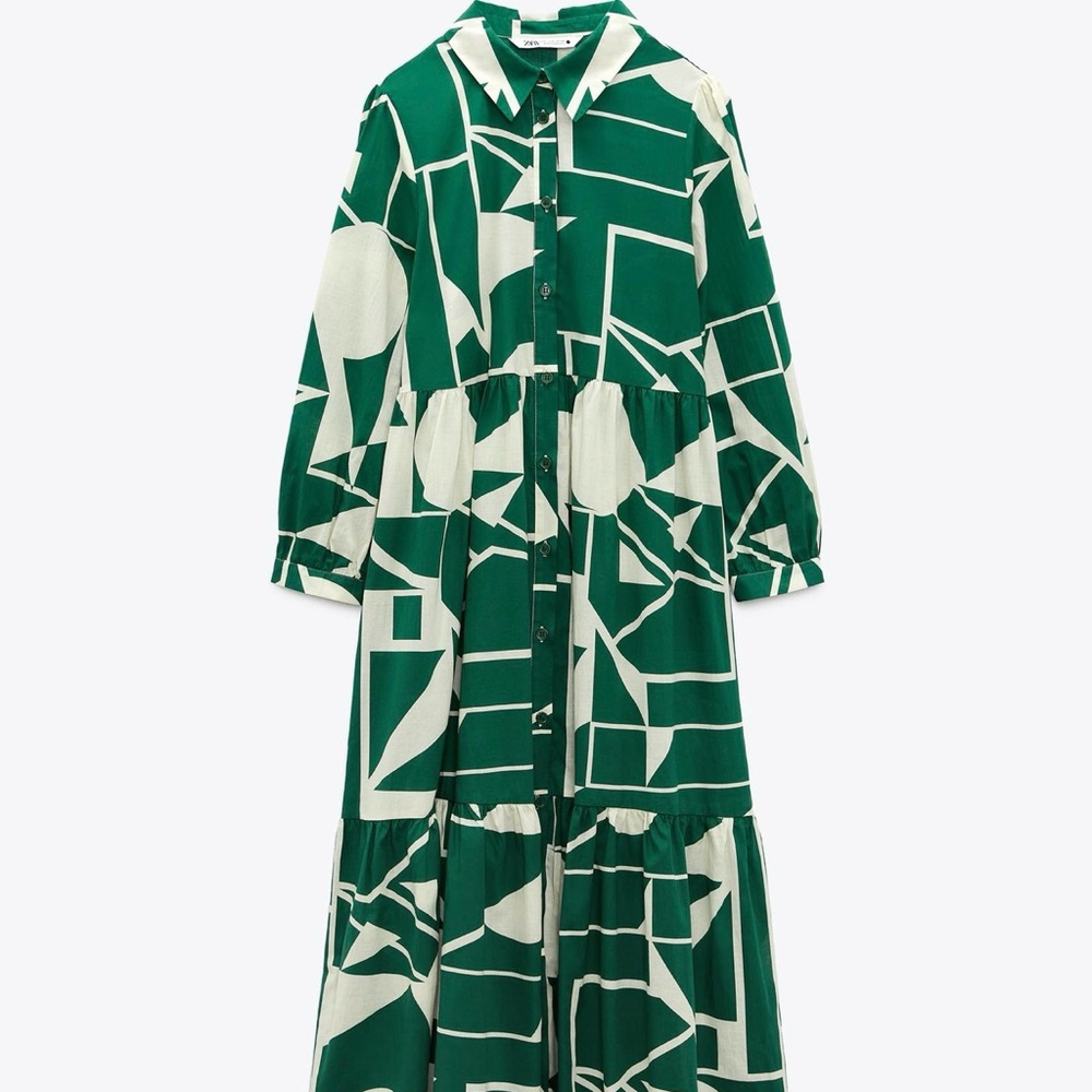 Zara Green Geometric Print Maxi Dress
